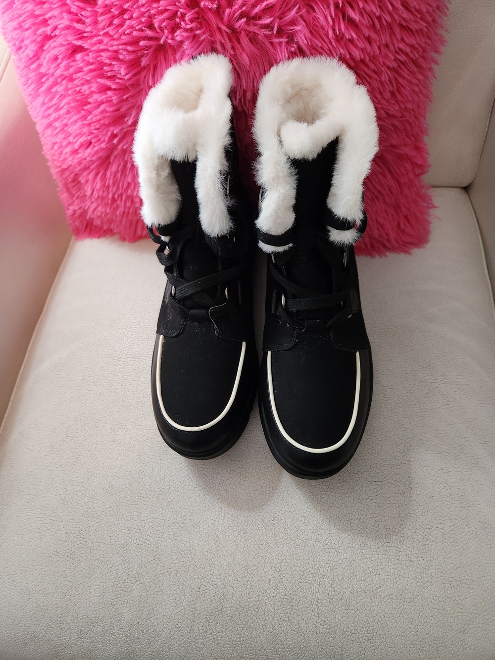 Dream Pairs Black Boots with White Faux Fur Cuff